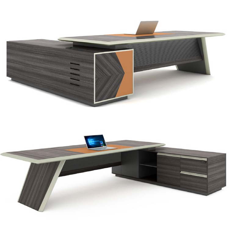 factory luxury design MFC wood L shape desk office furniture with cabinet