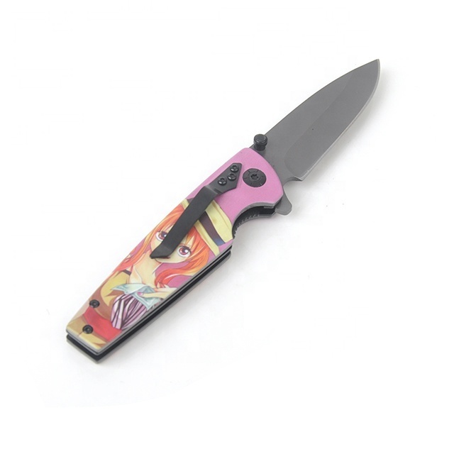 Pink Color Customized Design Printing Stainless Steel 420 Series Blade Aluminum Handle Folding Pocket Knife