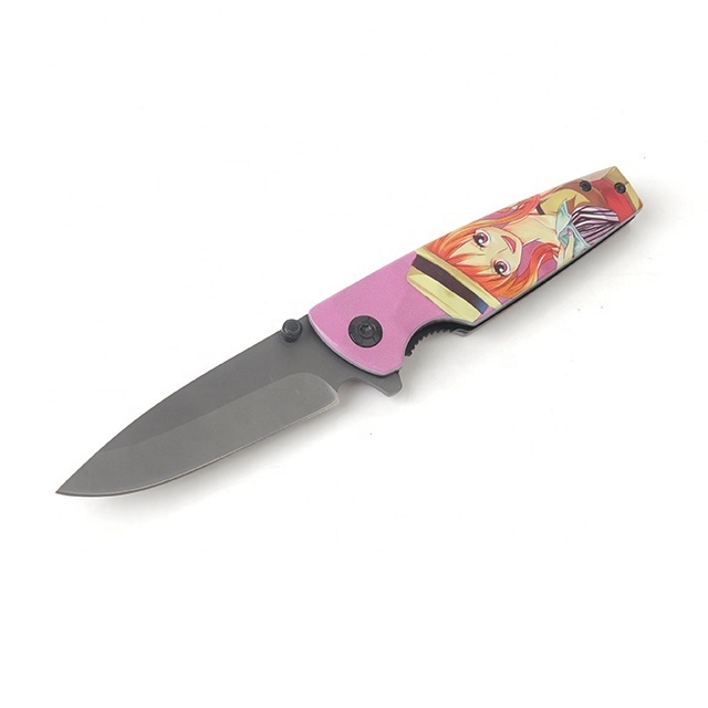 Pink Color Customized Design Printing Stainless Steel 420 Series Blade Aluminum Handle Folding Pocket Knife