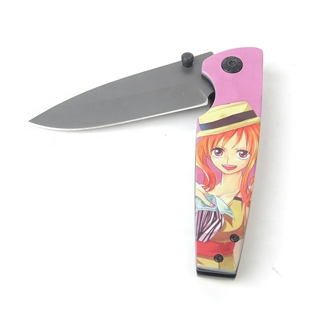 Pink Color Customized Design Printing Stainless Steel 420 Series Blade Aluminum Handle Folding Pocket Knife