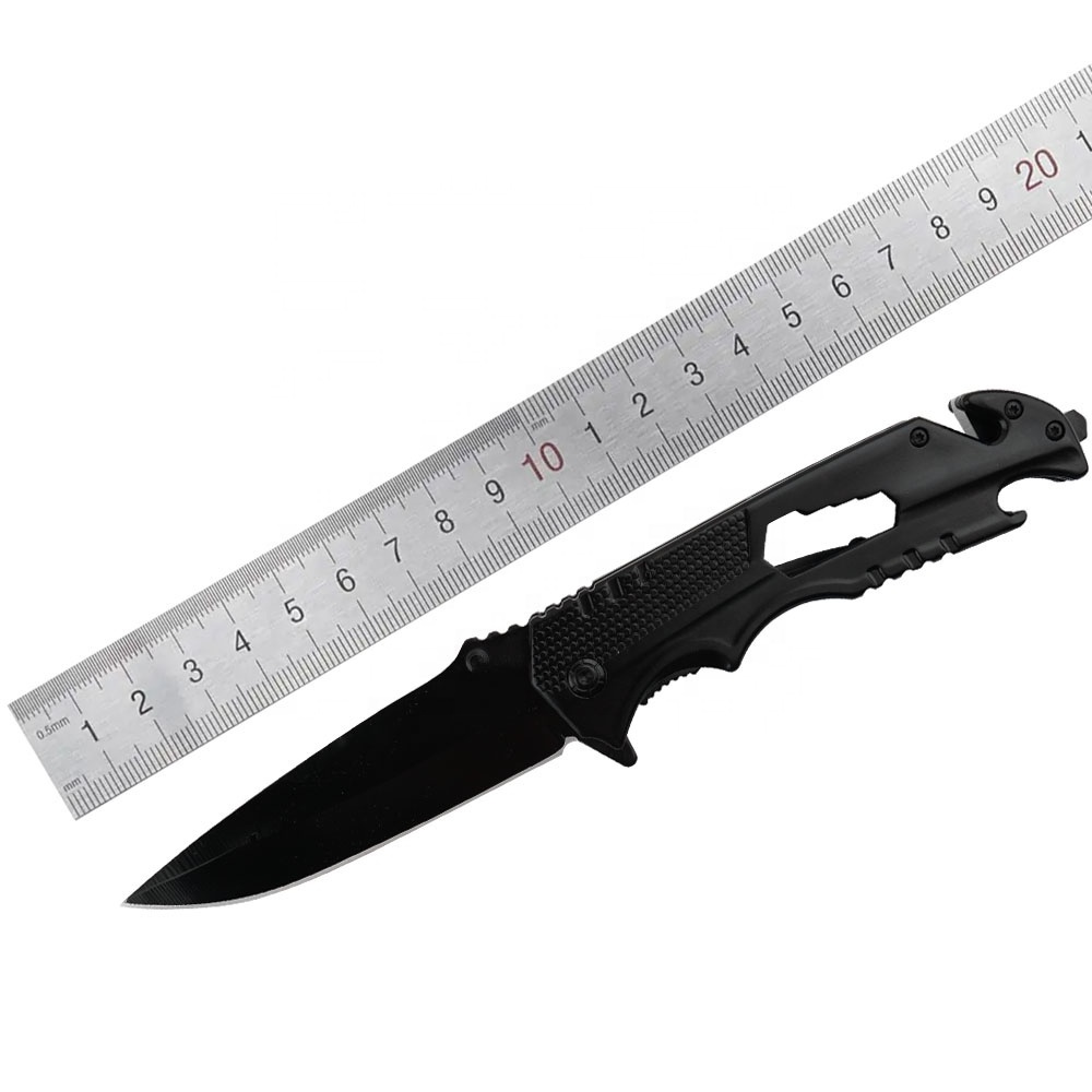 Stainless Steel Black Black Plastic Handle Multi Functions Folding Pocket Knife  Glass Breaker Seal Belt Cutter Wrench Tool