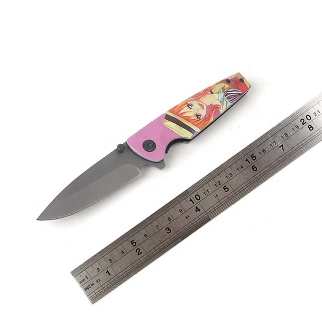 Pink Color Customized Design Printing Stainless Steel 420 Series Blade Aluminum Handle Folding Pocket Knife