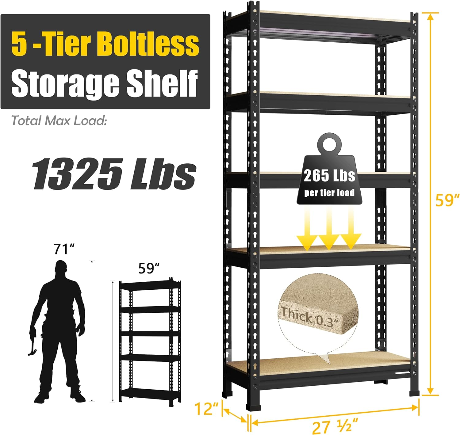 Kitchen Office Boltless Assemble Set Frame Storage Racks Shelving Units 1.8M