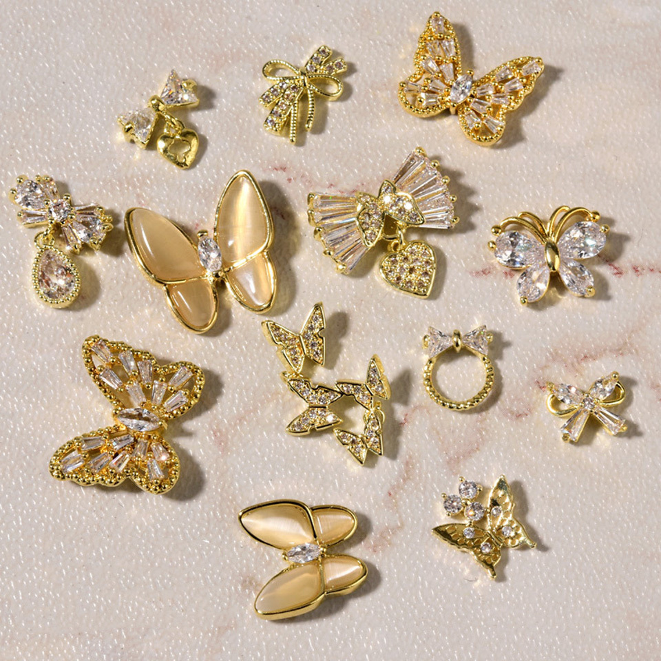 3D Zircon Nail Accessories Butterfly Rhinestone Gold And Silver Metal Nail Charms Parts Decoration Nail Decals