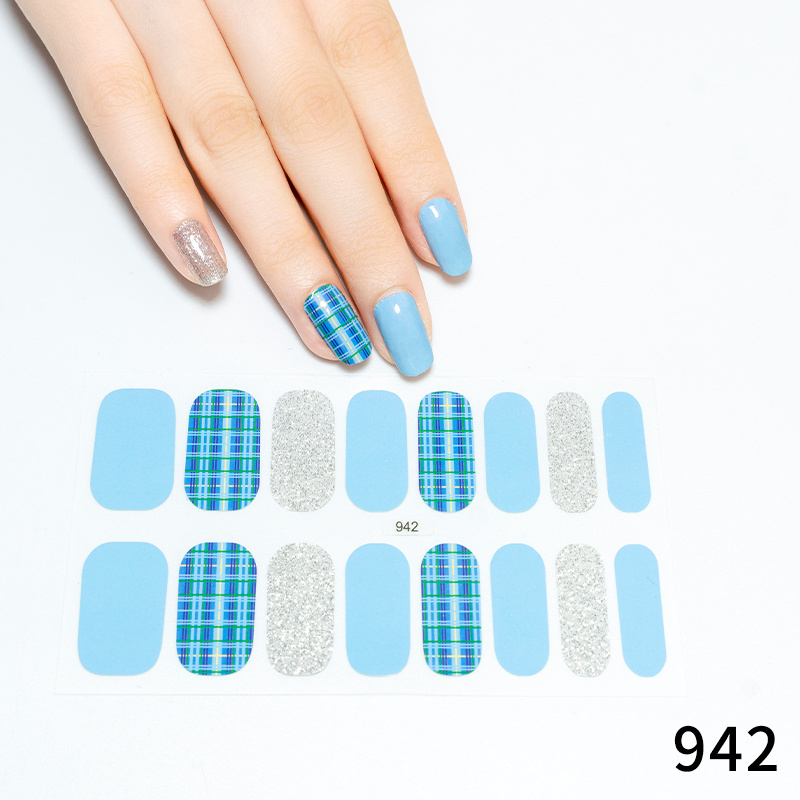 Excellent Blue White Flower Cute Design 14 16 20 22 Strips Nail Wraps Diy Self Adhesive Nail Polish Stickers For Women