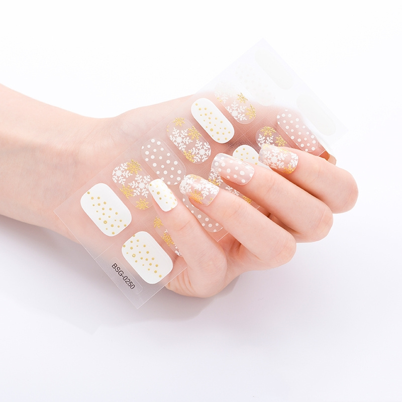 Top Seller SnowFlake White Christmas Nail Art Decals Adhesive Easy Apply Semi Cured Gel Strips UV Light Wraps  Custom Sticker