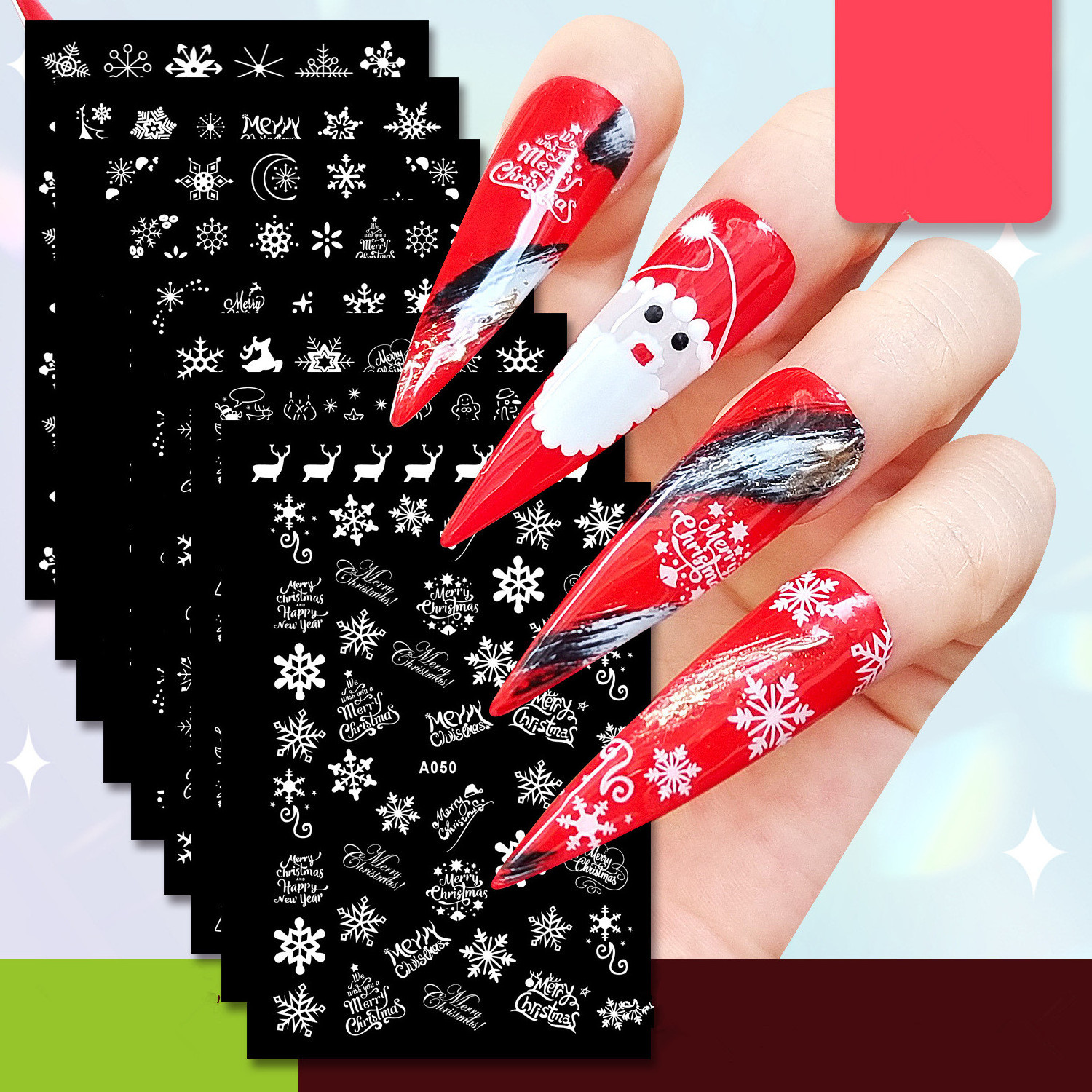 2022 wholesale christmas nail art decals seal semi cured gel nail sticker 3d 5d nail slider