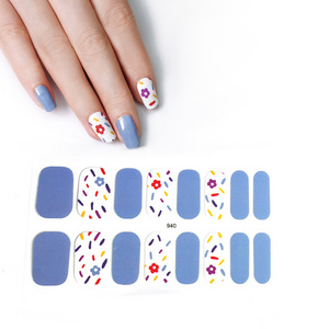 Excellent Blue White Flower Cute Design 14 16 20 22 Strips Nail Wraps Diy Self Adhesive Nail Polish Stickers For Women