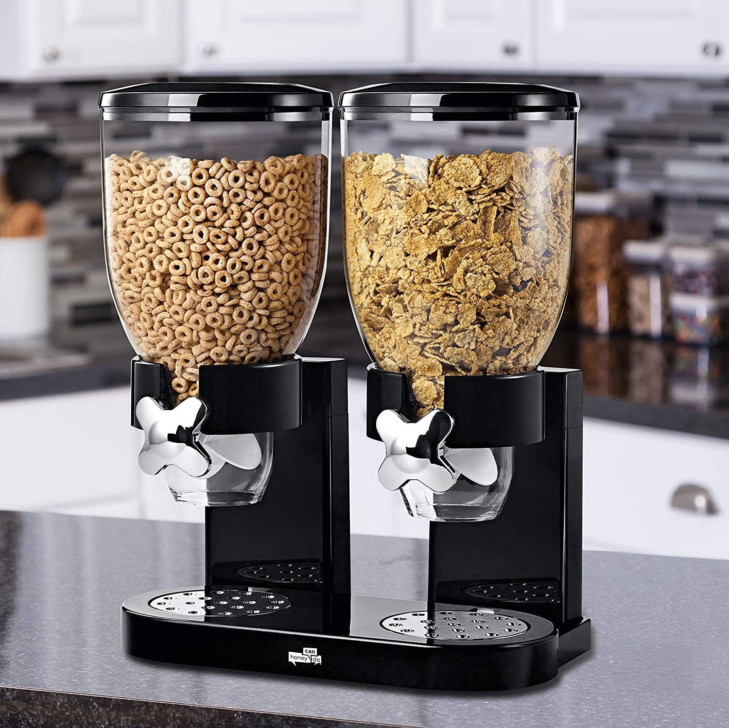 2023 Hot sale Deals Double Dry Food Dispenser,Dual Control,Dry Food Cereal Dispenser Storage Boxes Food Container Round