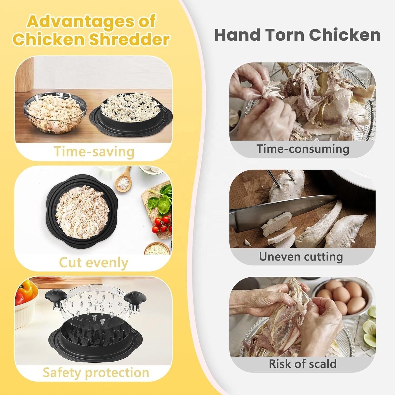 tiktok hot selling Round Chicken Bowl Twist Tool Shredder Chicken Meat Shredder With Non-skid Base Mat And Transparent Lid