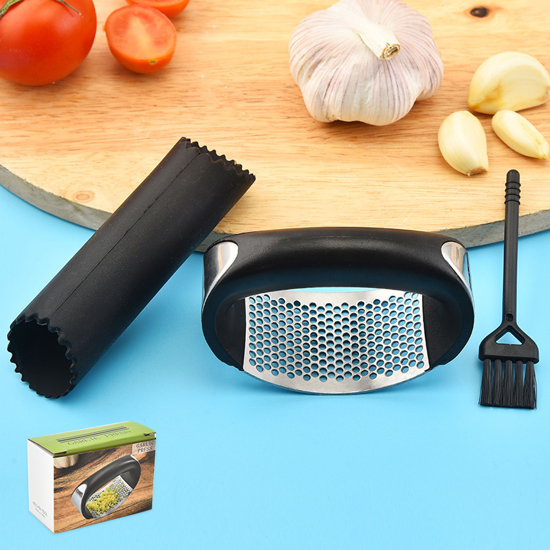 3 In 1 Arc Shape Kitchen Accessories Gadget tools Plastic Manual Stainless Steel Garlic Press Crusher Grinder And Peeler Set