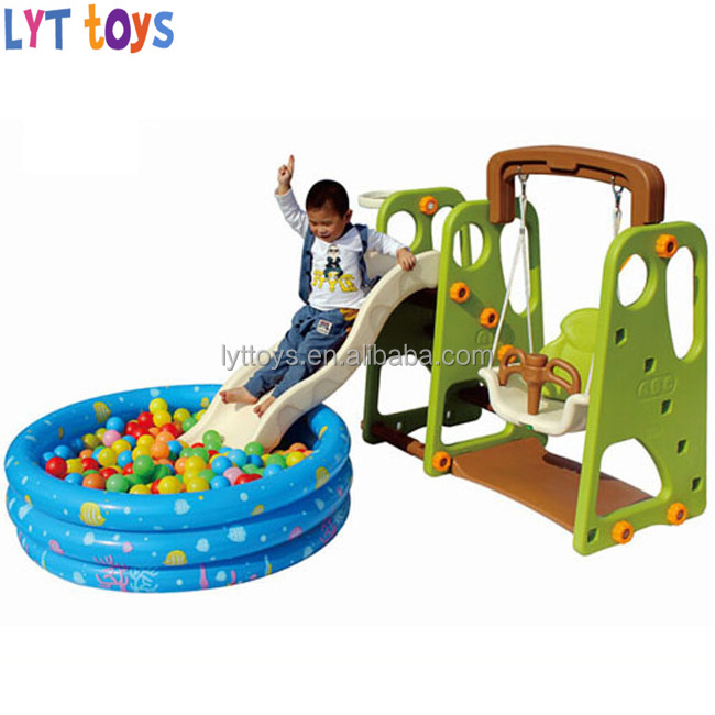 Different size playhouse indoor children pool with plastic slide with swing