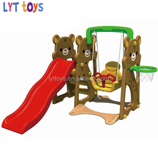 Crazy and popular indoor kids playhouse plastic slide with swing