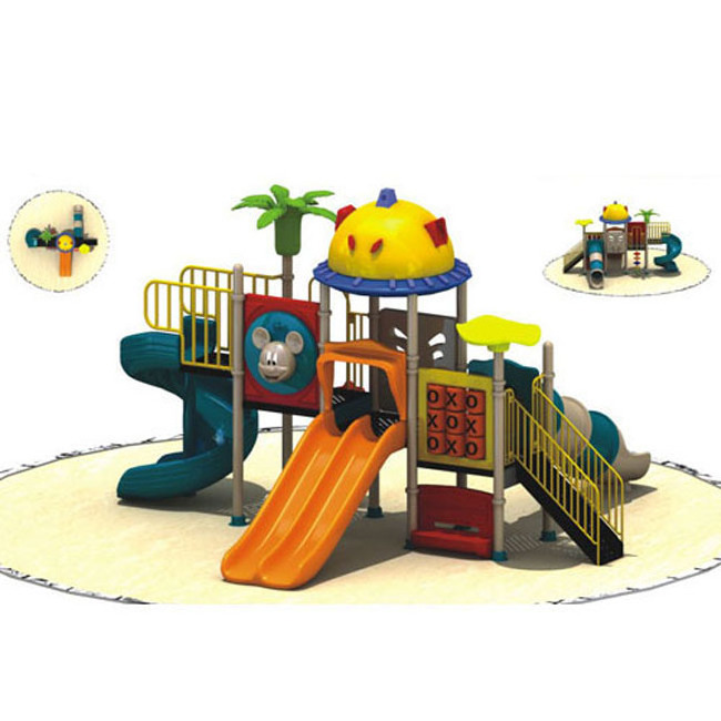 Outdoor play ground house with swing playing disabled children gymnastic equipment