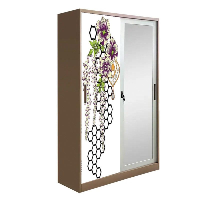 Bedroom Closet Furniture Printing Sliding Door Metal Wardrobe steel almari metal wardrobe moderno de armario de metal