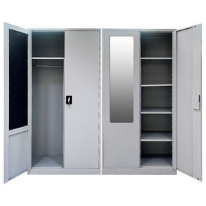 bedroom furniture modern simple design knock down two swing mirror almirah cabinet closet wardrobe 2 door lockers metal steel