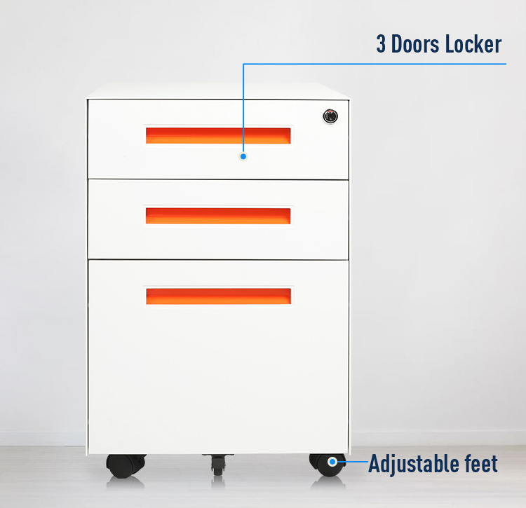 office movable metal storage cabinet wheels handle key lock 3 drawer steel mobile ark under desk filing cabinet mobile pedestal