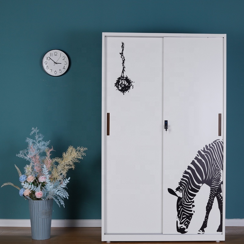 Customized 2 door wardrobe closet with hanging rod  metal wardrobe baby closet metal locker wardrobe