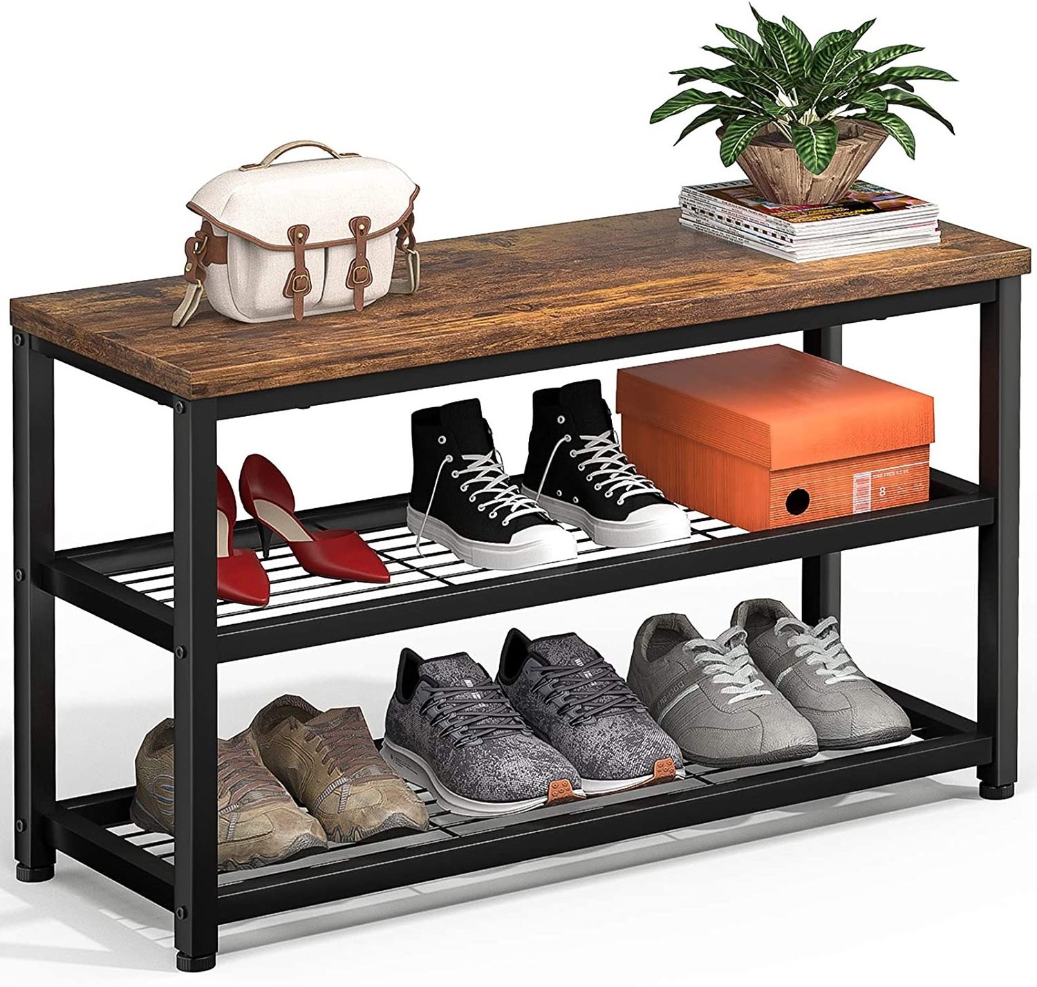 Cheap price retail storage home furniture MDF+Metal frame 2 layer with 2 Mesh shoe rack designs