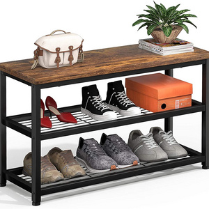 Cheap price retail storage home furniture MDF+Metal frame 2 layer with 2 Mesh shoe rack designs