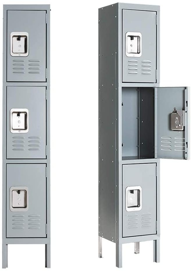 School Gym Home Office Garage Metal Locker with 3 Doors Tall Steel Storage Lockers for Employees 3 Tier Locker Storage Cabinets