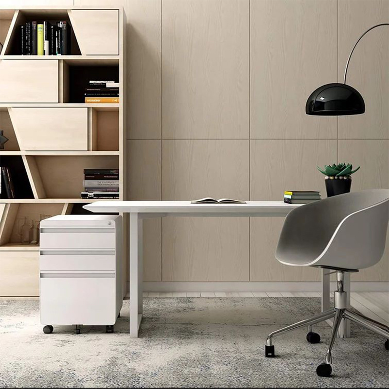 Small office furniture skinny mobile pedestal slim 3 drawer metal for desk Narrow under desk rolling file cabinet black