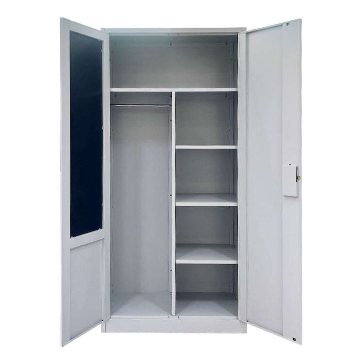 bedroom furniture modern simple design knock down two swing mirror almirah cabinet closet wardrobe 2 door lockers metal steel