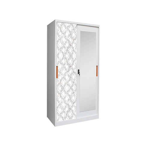 Wholesale Cheap factory price white wardrobe Lemari Sliding 2 Doors Metal Wardrobe closet With Mirror