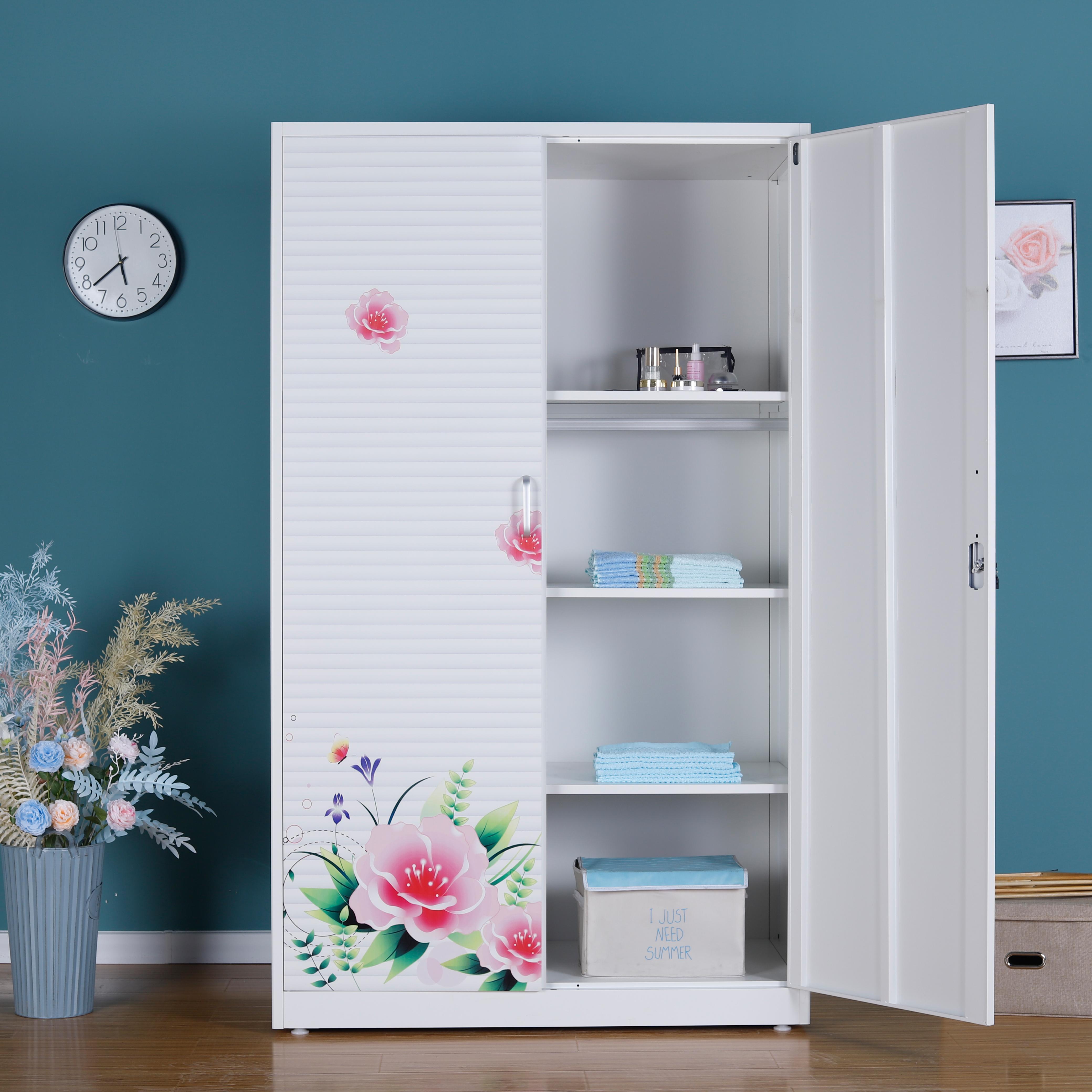 Chinese Luxury Simple Designs Swing Door Cloth Dressing Wardrobe Cupboards For Bedroom metal printed wardrobe