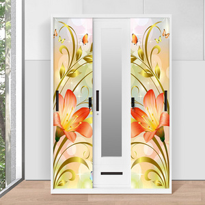 custom printed armoire manufacturer sliding 3 door beauty bedroom closet cabinet almira steel metal iron clothes wardrobe