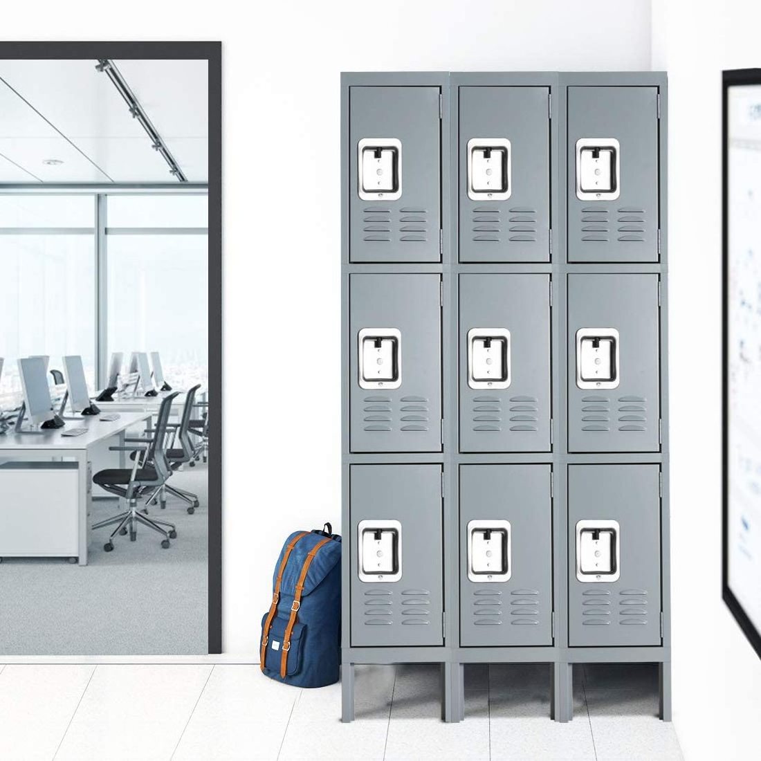 School Gym Home Office Garage Metal Locker with 3 Doors Tall Steel Storage Lockers for Employees 3 Tier Locker Storage Cabinets