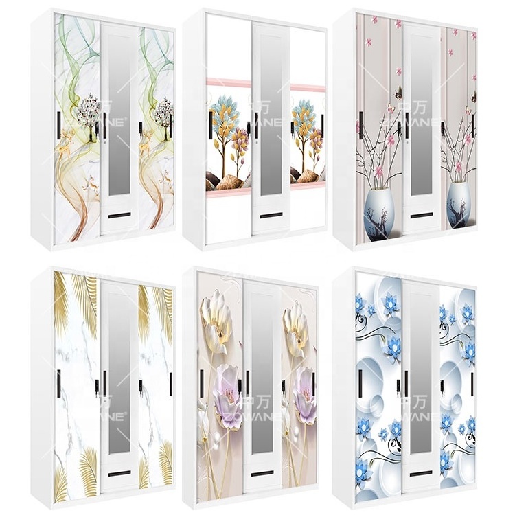 custom printed armoire manufacturer sliding 3 door beauty bedroom closet cabinet almira steel metal iron clothes wardrobe