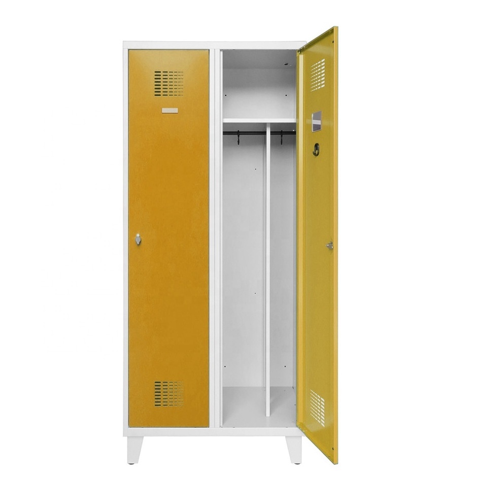 New Metal Yellow Gym OEM Customized Steel Clothing Industrial Dirty/Clean Slim 2 Places 2 Doors Shoes Partition Modular Lockers