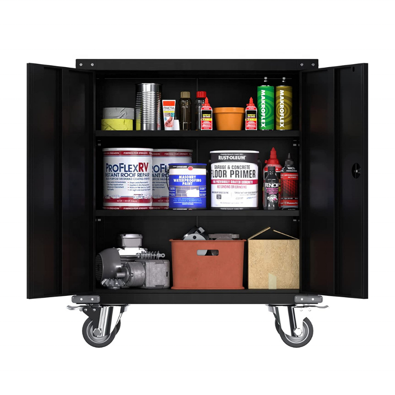 Design Garage Storage for Workshop Steel Workbench Metal Tool Box Cabinets 2 Door Tool Cabinet with Wheels