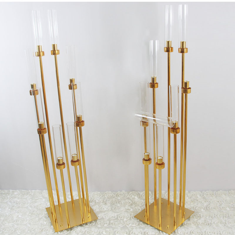 wholesale Luxury metal gold candle stick holder decorative 8 arms tall candelabra for wedding table centerpieces