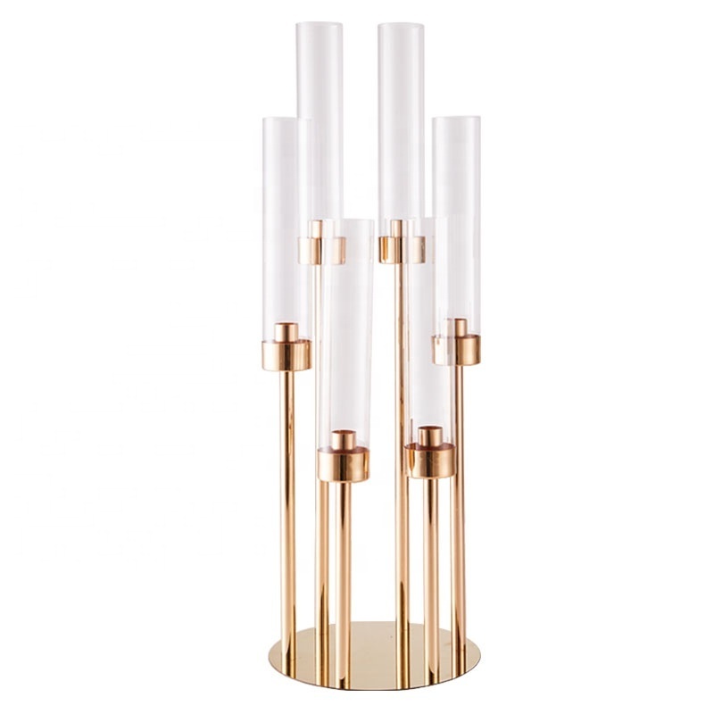 Whosale price 5/6 arms gold candle holder centerpieces for wedding table candles decoration