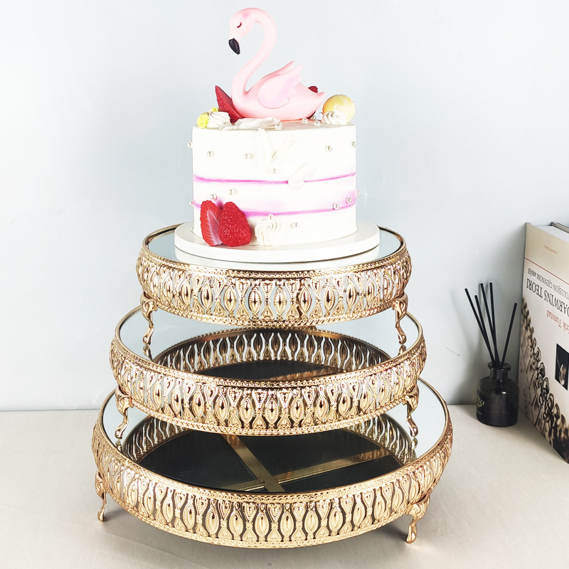 Gold Mirror Cake Stand Set Crystal Cake Base Stand Swing Cake Stand for Wedding Birthday Party Decoration