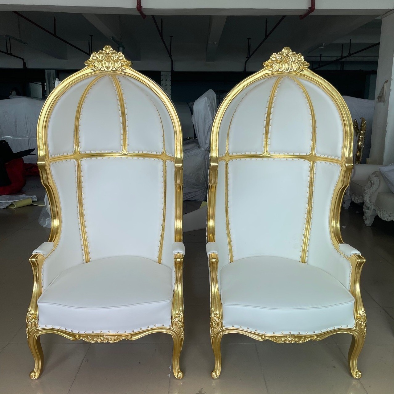 New Style Luxury Modern Chaise Mariage Banquet Chairs Bird Cage Wedding Leather Dining Chair for Event Metal Carton Packing