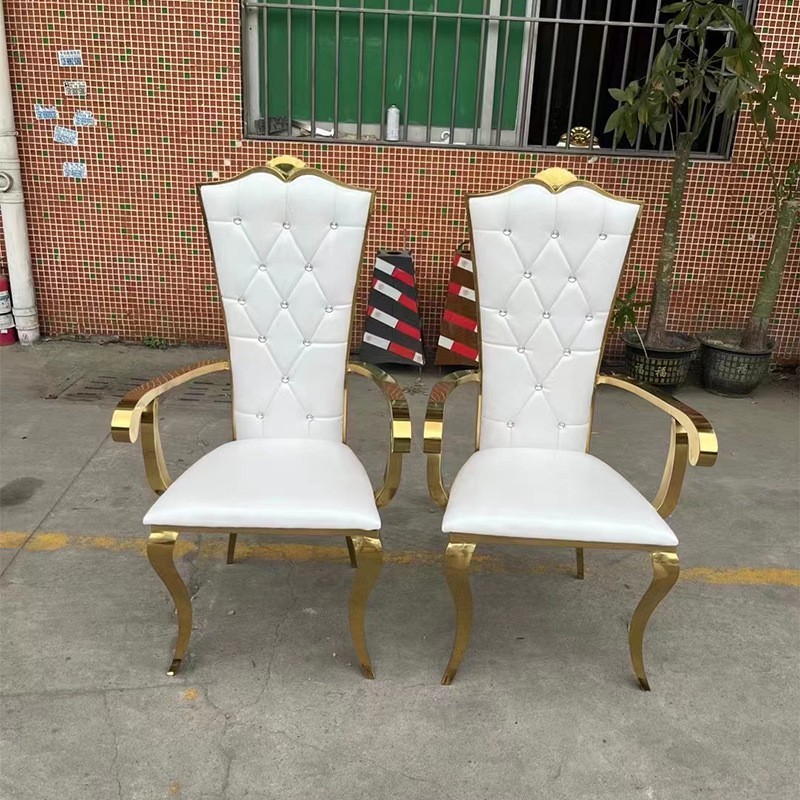 wholesale Modern Luxury Gold Leather Chair with Stainless Steel Armrest Throne Dining Chair for Bridal Groom for Wedding Events