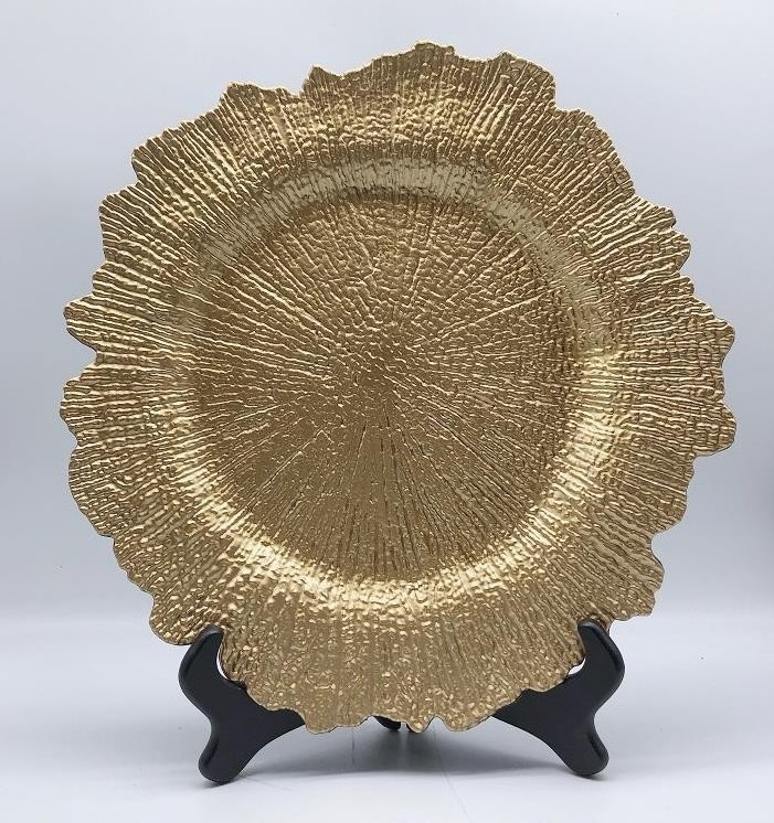 13 Round Gold Reef Charger Plates For Dinner Weddings Gold Charger Plate Plastic Reef Elegant Charger Plates