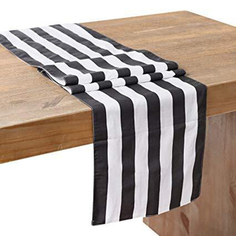 newest Dining Black/White Vertical Stripes Satin Table Runner table cloth  For Wedding