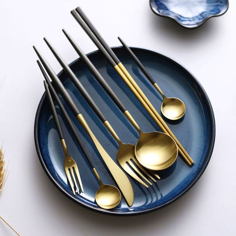 4 pcs plated titanium white and gold stainless steel gold cutlery for wedding