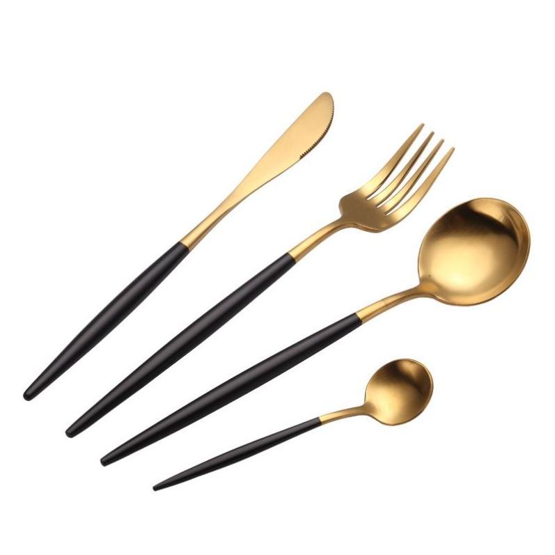 4 pcs plated titanium white and gold stainless steel gold cutlery for wedding