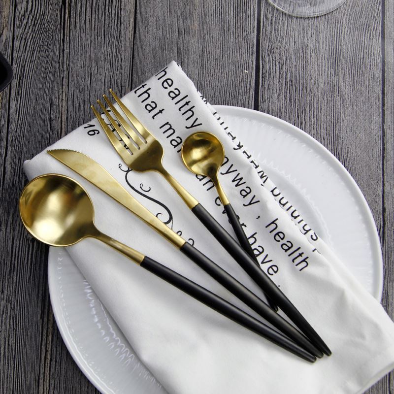 4 pcs plated titanium white and gold stainless steel gold cutlery for wedding