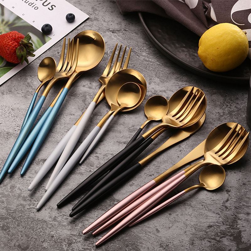 4 pcs plated titanium white and gold stainless steel gold cutlery for wedding