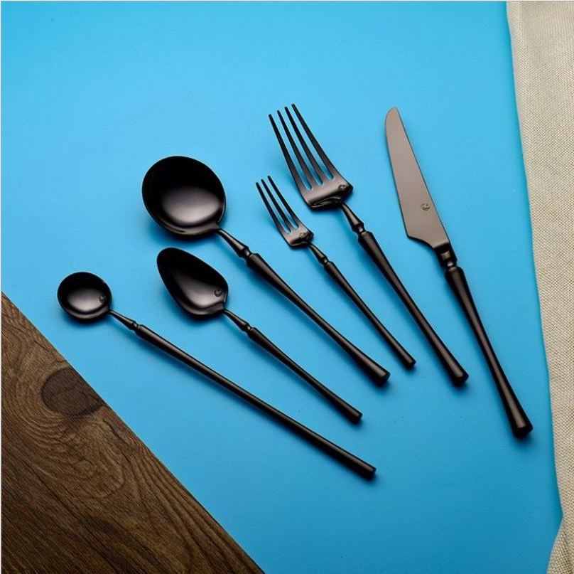 Hotel 4pcs brushed black plated Stainless Steel cutlery sets Wedding&Restaurant&Festival--knife spoon fork and tea spoon