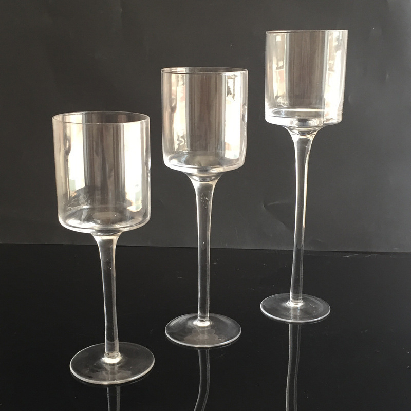 high quality glass table tealight candle holder/pedestal glass tealight candle holders set/long-stemmed glass candle holder