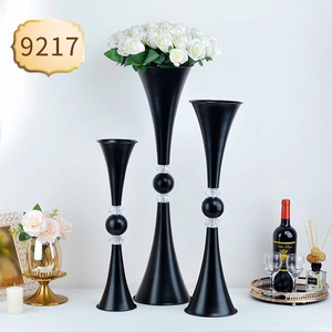 wholesale price gold metal trumpet black flower vase decor stand for wedding centerpieces