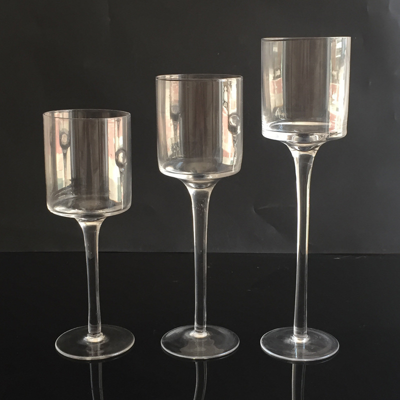 high quality glass table tealight candle holder/pedestal glass tealight candle holders set/long-stemmed glass candle holder