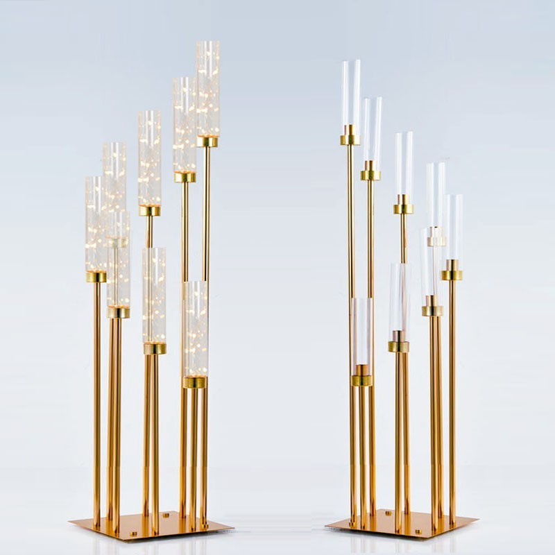 wholesale Luxury metal gold candle stick holder decorative 8 arms tall candelabra for wedding table centerpieces